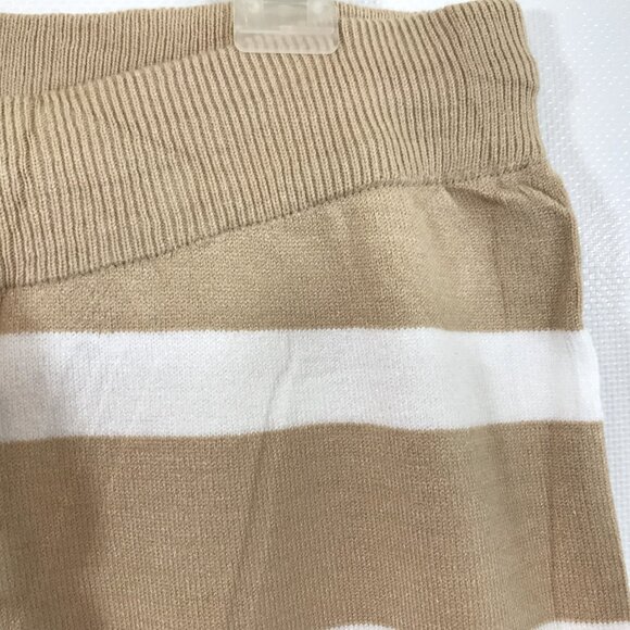 Comfy High Waist Wide Leg Knit Lounge Pants Tan White Striped Women M - Picture 11 of 14